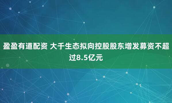 盈盈有道配资 大千生态拟向控股股东增发募资不超过8.5亿元
